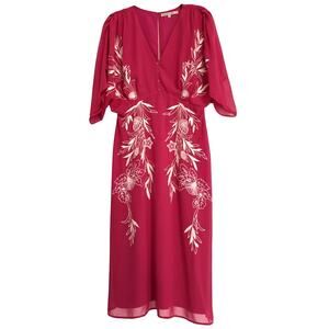Hope & Ivy Pink Embroidered Chiffon Midi Dress V-Neck - Size 12